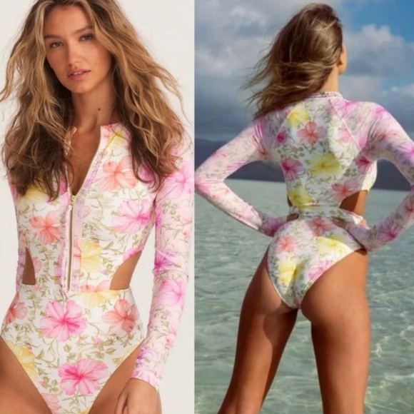 LoveShackFancy Floral Pink and Yellow Bodysuit - Picture 1 of 12